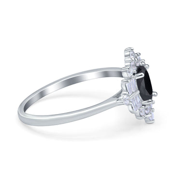 Oval Cut Halo Vintage Wedding Ring Simulated Black CZ 925 Sterling Silver